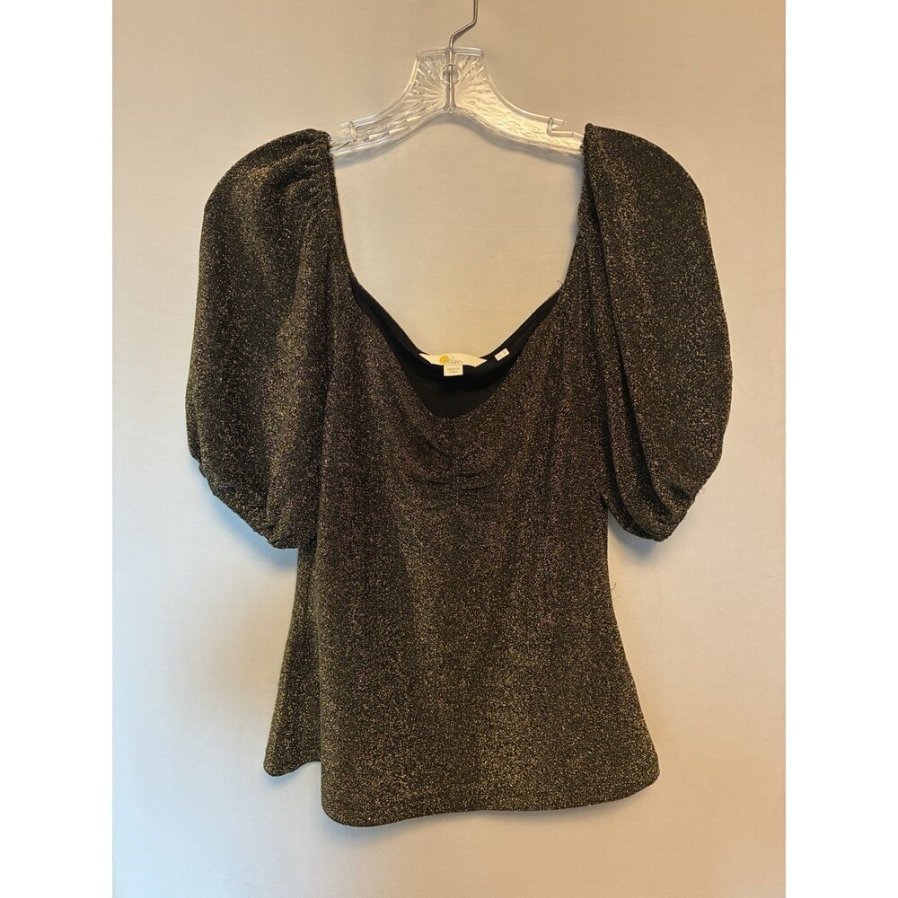 Boden Gold Black Glitter Shirt Size 4 Holiday Puff Sleeves